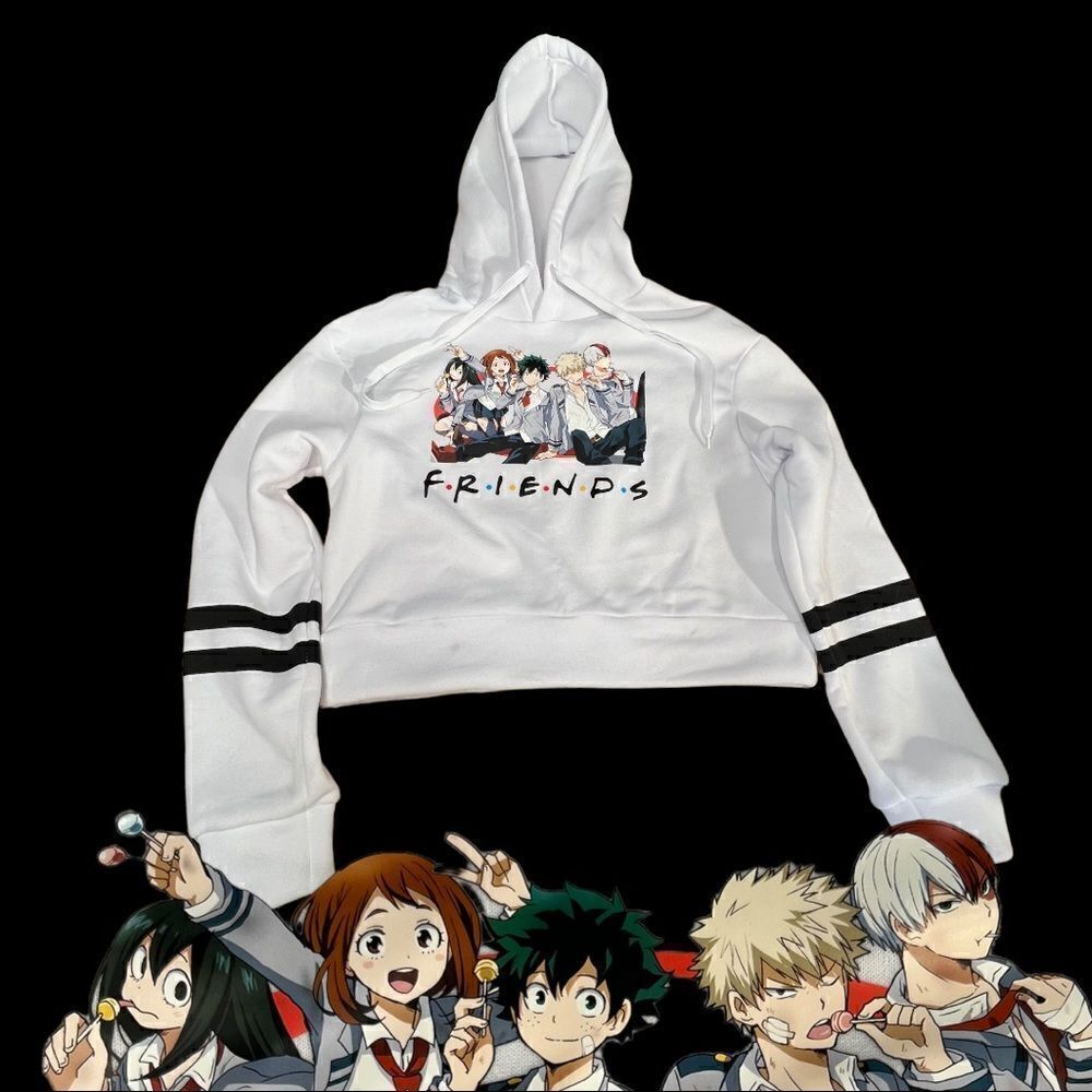 Women's My Hero Academia Crop Top Hoodies Anime Art FRIENDS Sweatshirt Short S